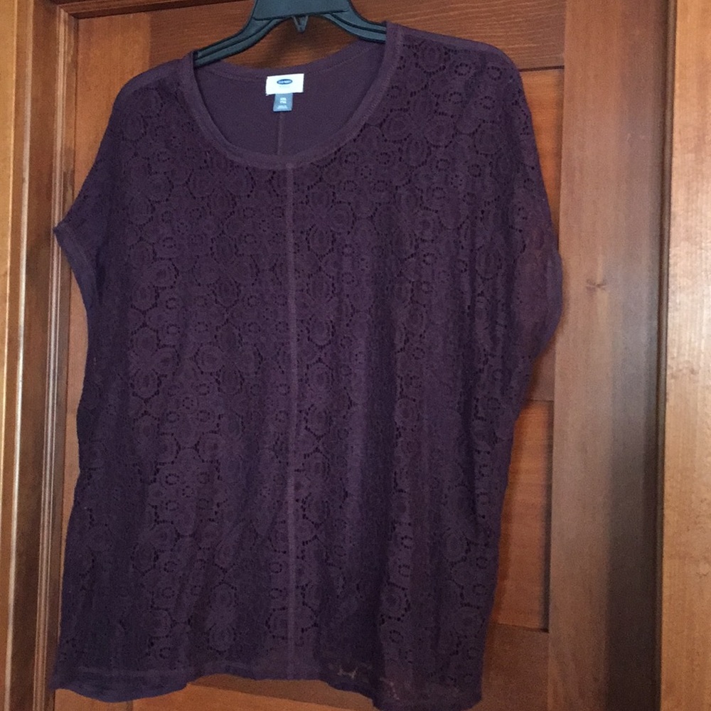 Burgundy shirt with lace overlay